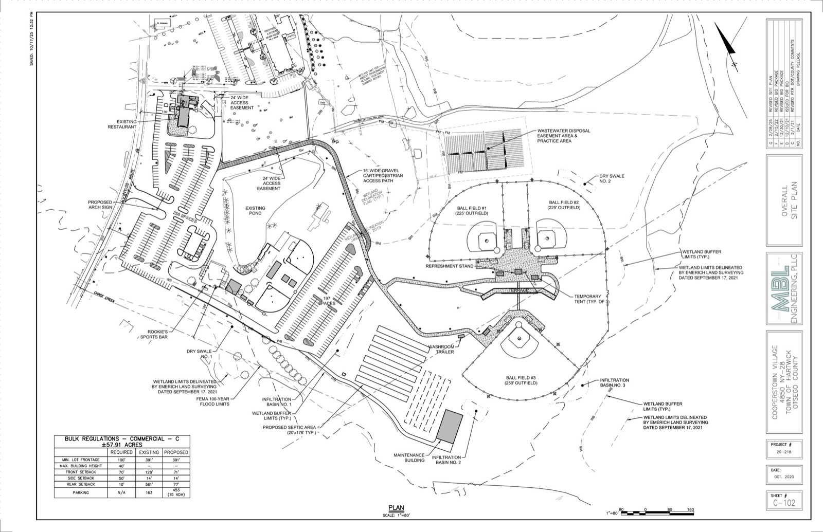 Phase 1 site plan with three fields, parking and support buildings