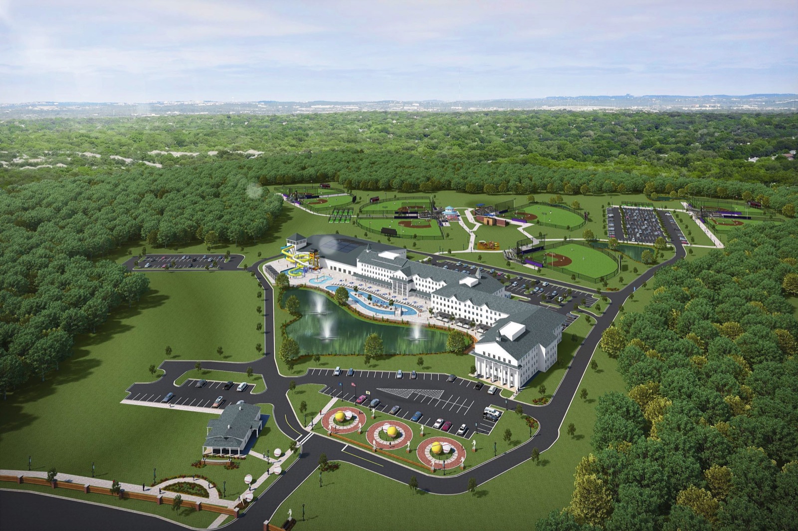 Concept rendering of the planned family lodge and front entrance